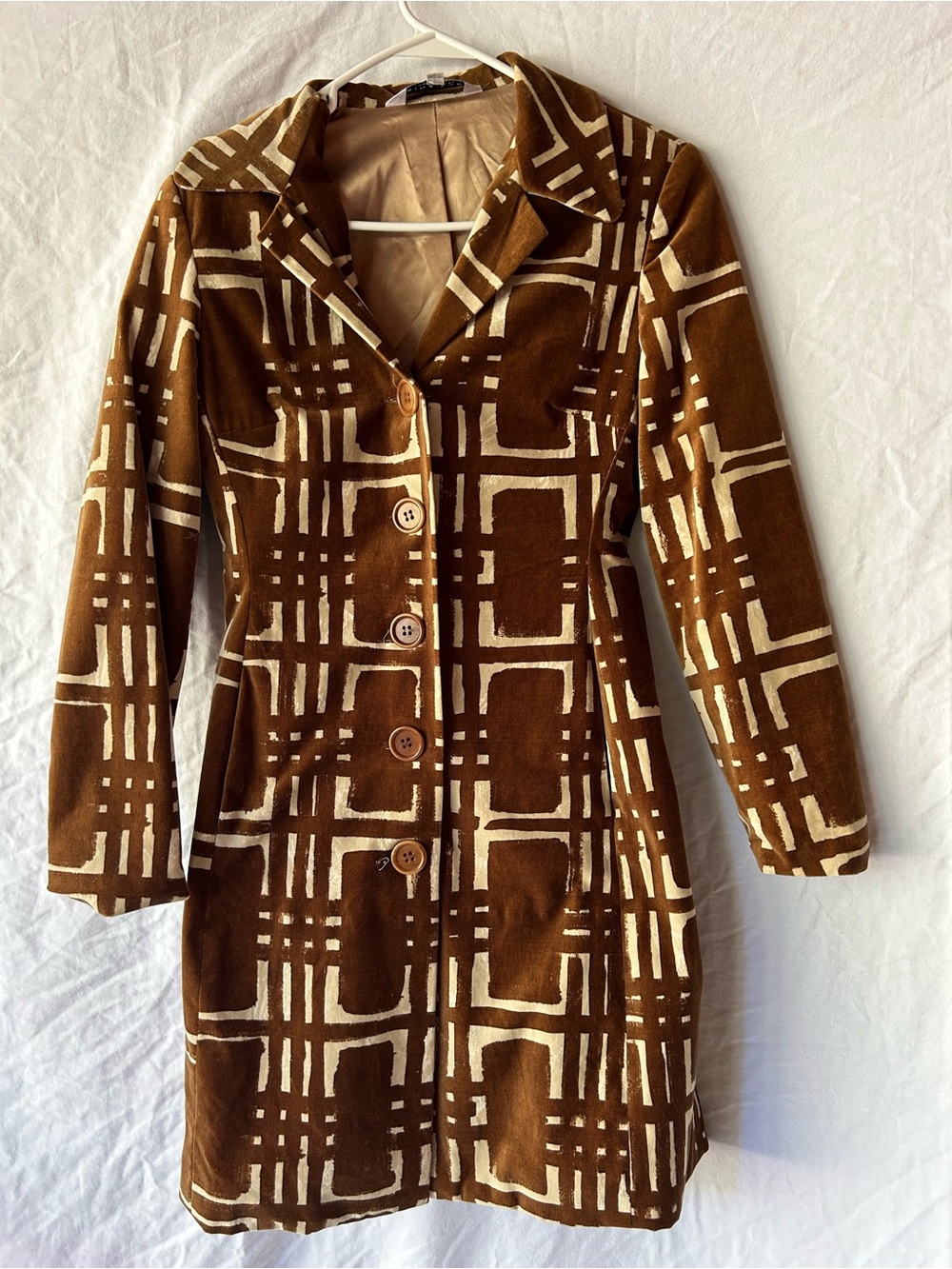Trina Turk Velvet Brown & Cream Geometric Button-Up Jacket